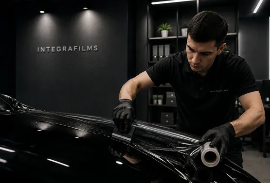 Специалист INTEGRAFILMS с рулоном плёнки